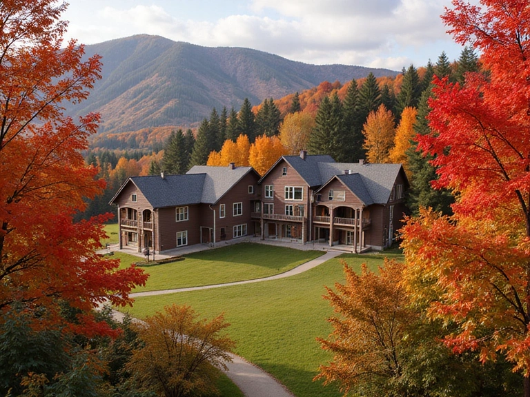 Autumn foliage around retreat buildings