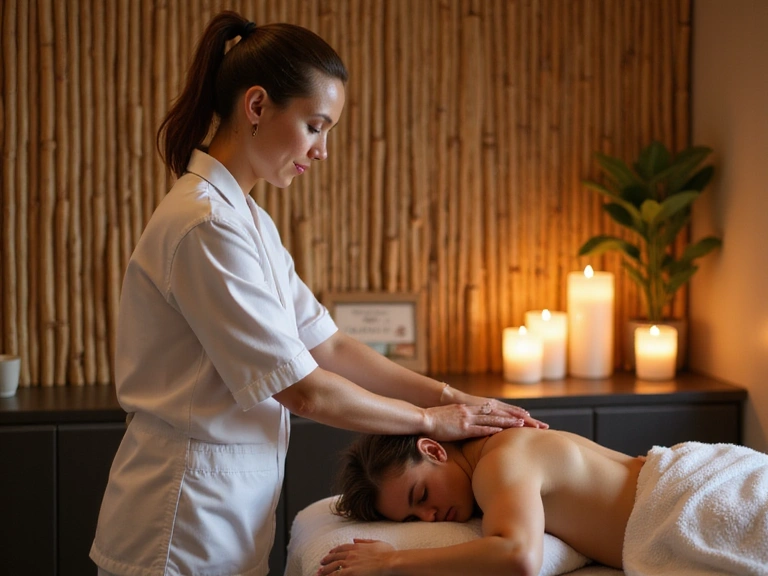 Massage therapy session in spa room