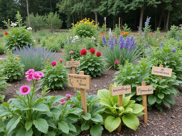 Organic garden with fresh herbs