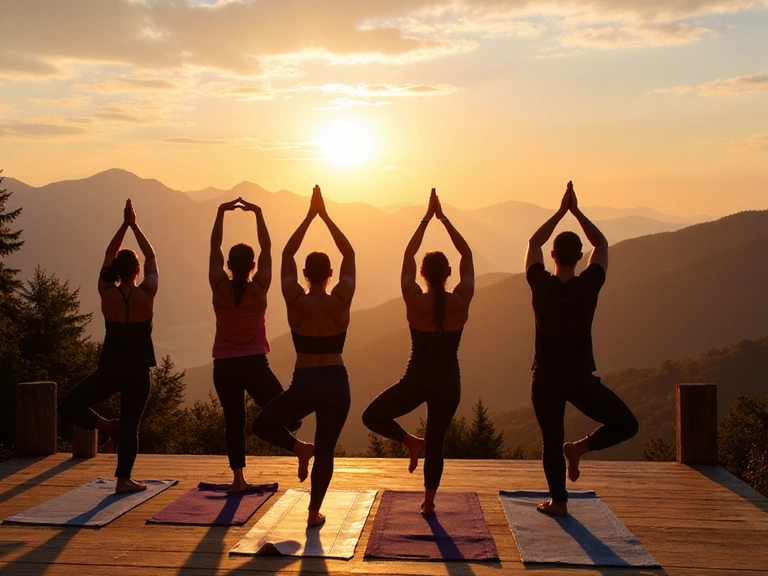 Outdoor yoga session at sunrise
