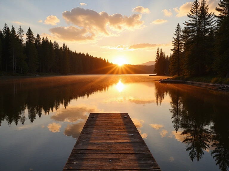 Serene lake view at sunset