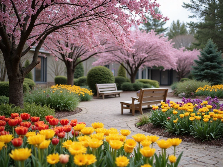 Spring flowers in retreat courtyard
