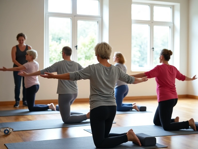 Seniors practicing gentle yoga
