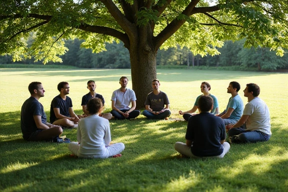 Group meditation session outdoors